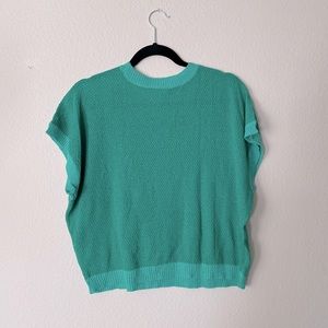 ModCloth Retro Knit Sweater Short Sleeved Two Tone Kelly Green 2X